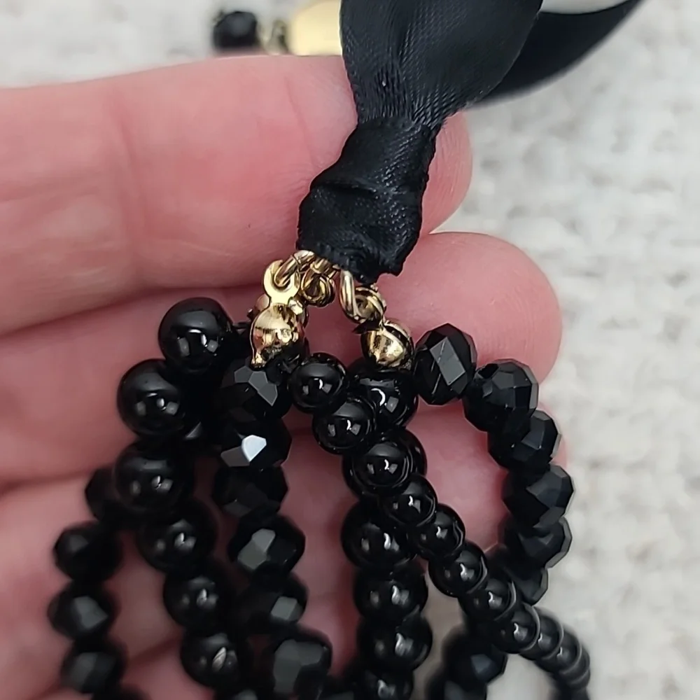 Ann Taylor Loft Elegant Black Beaded Multi Strand Layered Statement Bib Necklace